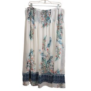 J Jill White Paisley Broom Maxi Skirt Smocked Waist Sz L Lightweight Oversized